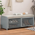 Amposei Modern Classic Storage Bench 43.3-Inch Wooden Entryway Shoe Storage Bench Cabinet with Removable Seat Cushion & Sliding Shutter-Style Doors for Living Room Entrance Hallway, Gray