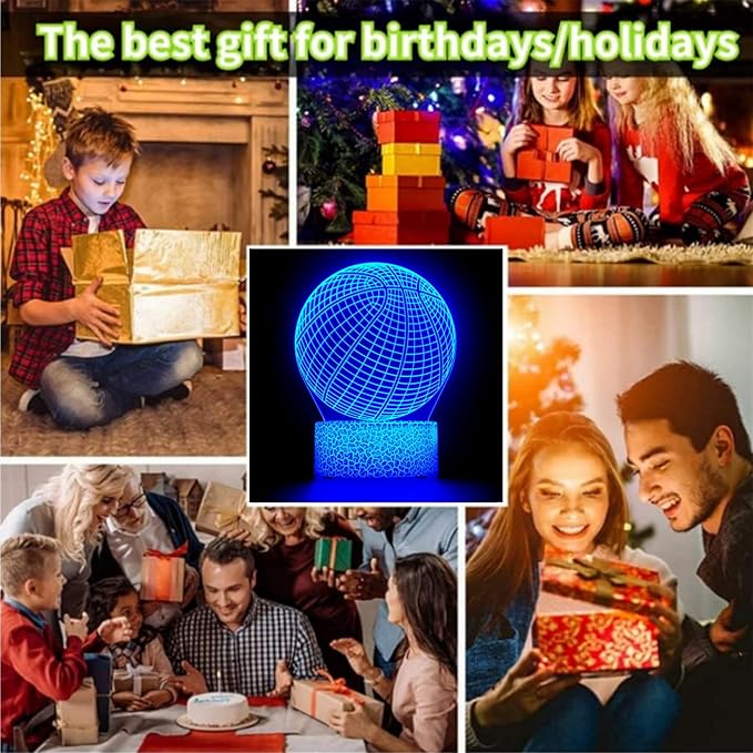 4 Patterns Basketball Night Light,3D Hologram Illusion Basketball Lamp,Dimmable Remote Control/Smart Touch,16 Colors Changing Light,Room Decor Bedside Desk Lamp,Basketball Gift for Boys (style 8)
