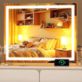 Vanity Mirror with Lights, 23" x 18" LED Makeup Mirror with 10X Magnification, Dimmable 3 Modes, Memory Function, Smart Touch, USB Charging Port, Lighted Makeup Mirror Square Glod