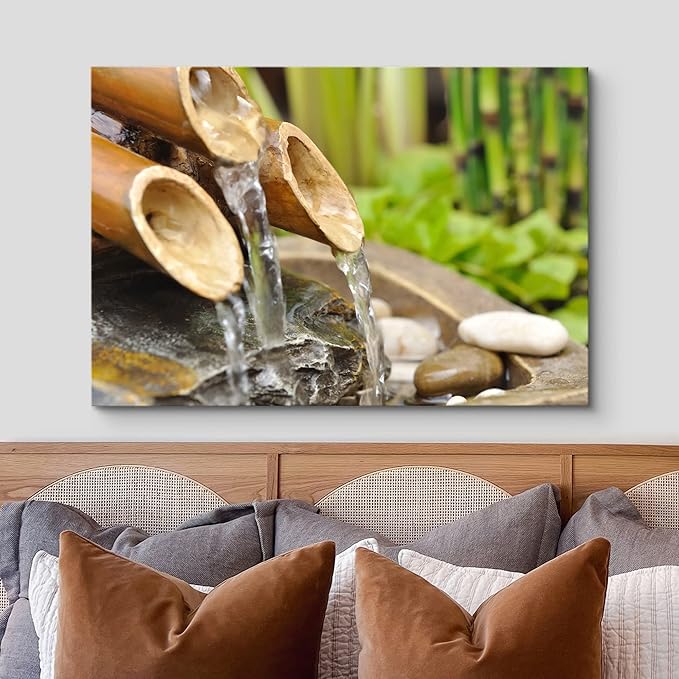 wall26 Canvas Print Wall Art Bamboo Waterfall in The Zen Forest Floral Nature Photography Realism Bohemian Scenic Relax/Calm Cool for Living Room, Bedroom, Office - 24"x36"