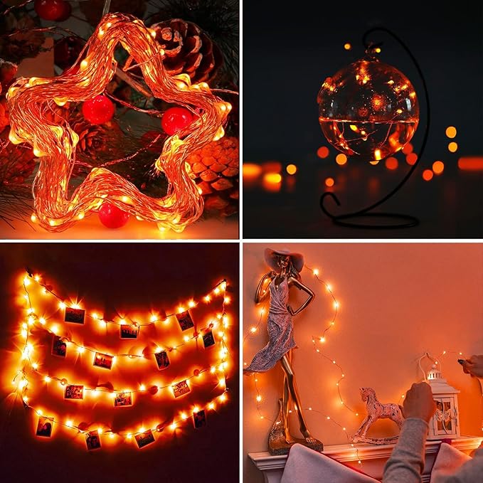 RUICHEN 20 Ft 120 LED USB Fairy String Lights with On/Off Switch, Waterproof Copper Wire Lights for Bedroom Wall Ceiling Wreath Crafts Christmas Halloween Party, Orange