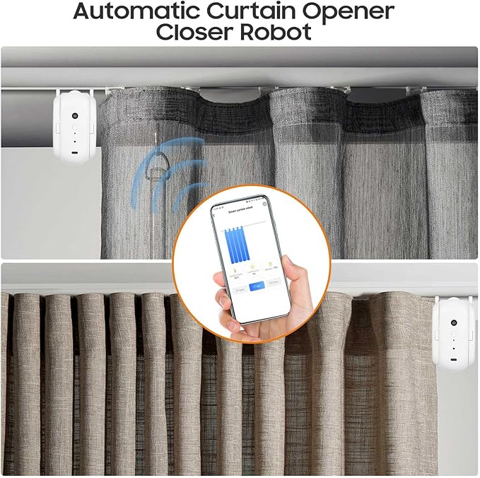 Wireless Automatic Curtain Motor for Track and Rod Systems - Smart Home Automation Device with Bluetooth Connectivity and Integrated Sensors - 4000mAh Rechargeable Battery (U-rail Type Pack of 1)