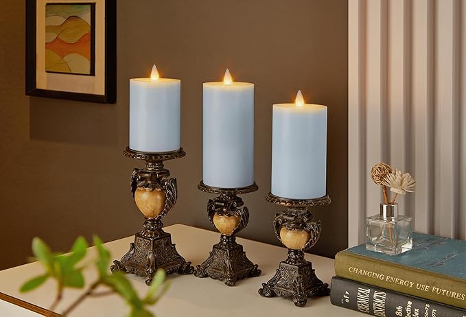 Flameless Pillar Candles Flickering with Remote Timer, Battery Operated LED Candles Up to 400 Hours, 3D Moving Flame Real Wax Candles. (Blue)