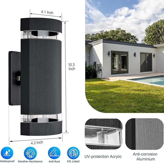 Up and Down Outdoor Wall Lights- Outdoor Lighting Fixtures,RGB Color Changing, App & Voice Control, ETL Listed, Front Door Light Fixture 6500K, Smart Exterior Lights for House, Porch, Garage
