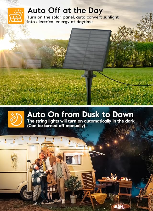 Brightown 38FT Solar String Lights Outdoor Waterproof with Remote, 16+1 LED Shatterproof Bulbs, Dimmable & Timable, 3 Light Modes - Commercial Grade Patio Lights for Garden Backyard Party Decor