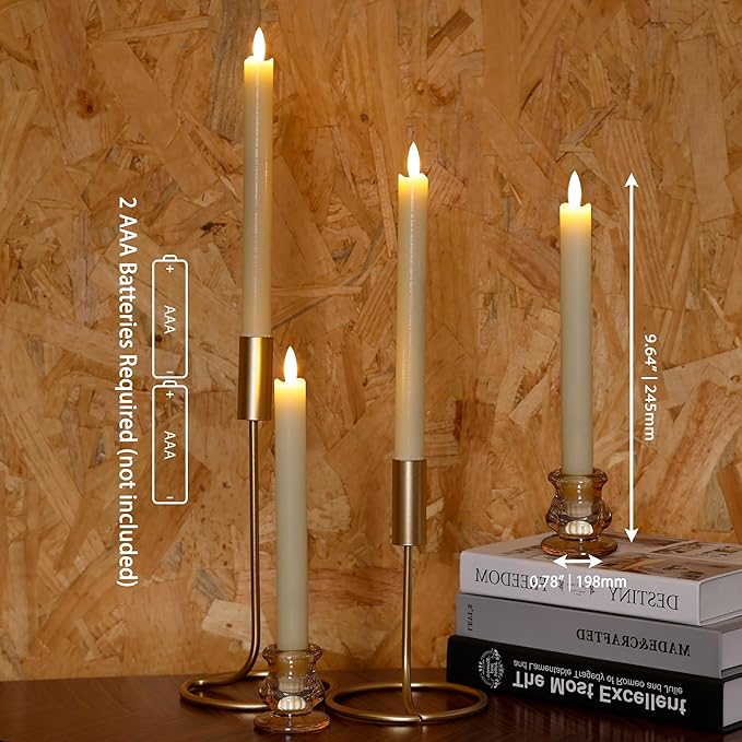 Flameless Taper Candles with Rmote, 9.6" Real Wax Battery Operated Candles with 3D Wick, 3 Pack Led Flickering Candlesticks, Electric Candle for Home, Wedding, Party Decor, Ivory