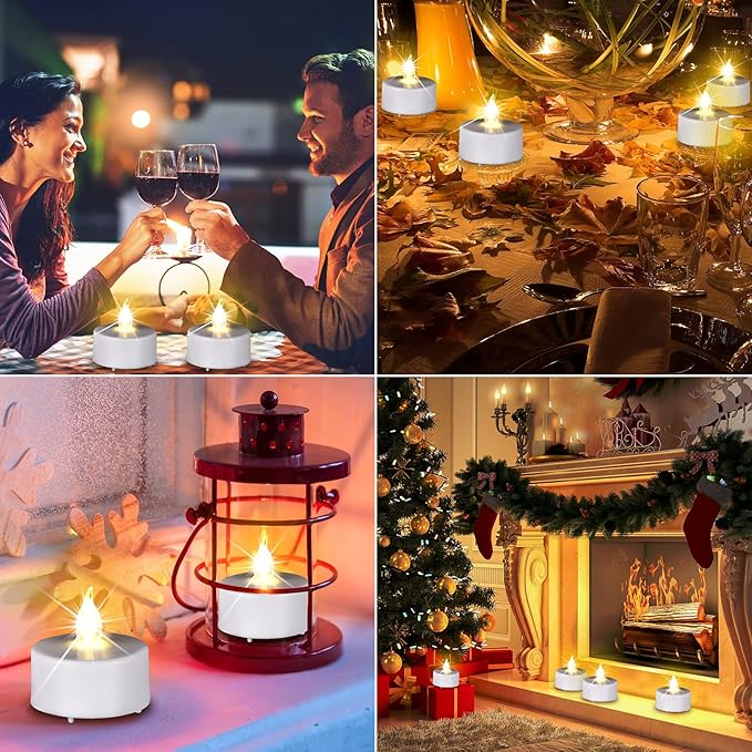 Flameless Tea Lights Candles 50/100/150 Packs LED Battery Operated Electric Votive Fake Candles Realistic Flickering and 200+ Hours Long Lasting Bright for Celebrations Festivals (50 Packs, White)