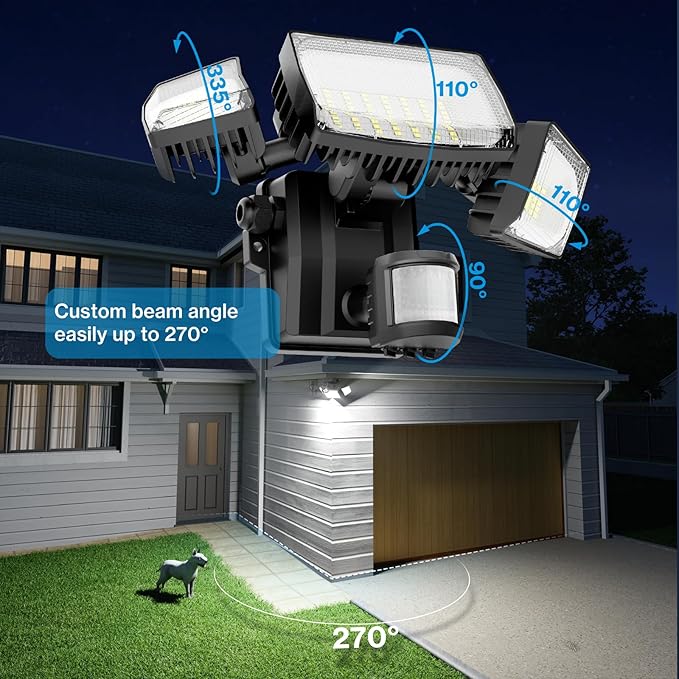 Olafus 70W Motion Sensor Outdoor Light Plug in, Motion Flood Light Dusk to Dawn, 7000LM LED Security Light IP65 Waterproof, Motion Activated 6500K PIR Sensor Lighting for Garage Yard Patio Eave, Black