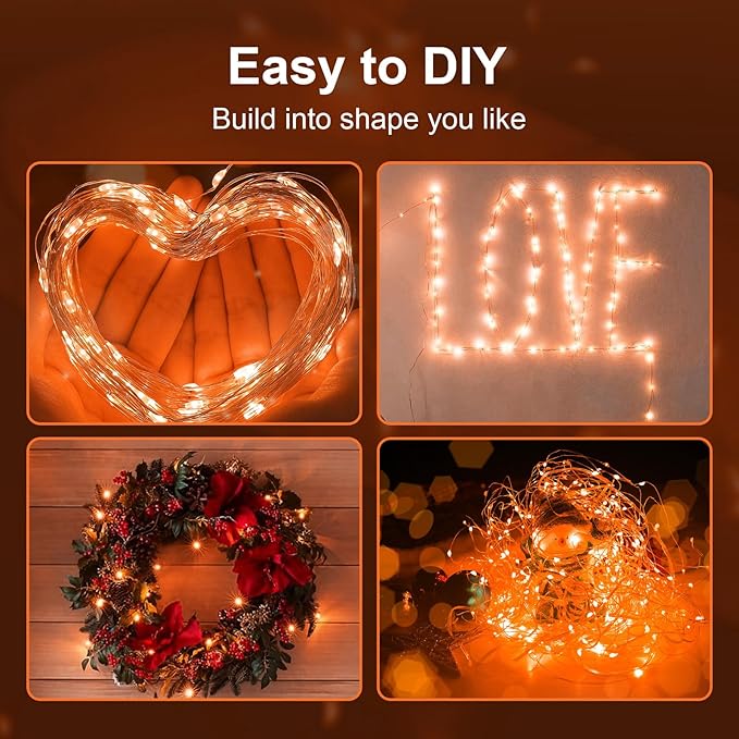 ZGWJ Fairy Lights Battery Operated, 100 Pack Twinkle String Lights 20 LED 7FT 3 Lighting Modes for Bedroom Decor, Easter, Halloween, Christmas, Party Indoor and Outdoor Decoration (Orange, 100PCS)