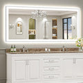 88x38 Brushed Nickel LED Bathroom Mirror with Lights, Sliver Framed Backlit and Front Lit Anti-Fog Lighted Vanity Mirrors for Bathroom Wall, Dimmable, 3 Colors, Memory, Tempered Glass, CRI＞90