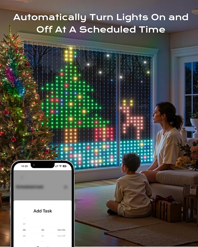 1600 RGB LEDs Smart Curtain Lights with DIY GIF, 6.6x6.6ft Color Changing Christmas Wall Lights with APP, IP65 Waterproof String Fairy Lights for Indoor Outdoor Bedroom Window Garage