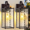 Dusk to Dawn Outdoor Light Fixtures Oil Rubbed Bronze 2-Pack, Water Ripple Glass Vintage Brown Exterior Lantern Lights with Photocell Sensor IP65 Waterproof Coach Carriage Lights, E26