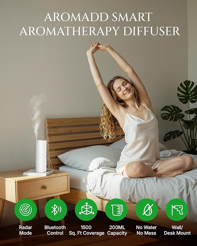 Scent Diffuser Starter Kit – Waterless Essential Oil Diffuser for Home, 1500 Sq.Ft Coverage Scent Air Machine, Smart Auto Mode Hotel Collection Diffuser with Cold Air Tech (White)