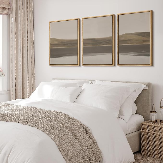 wall26 Framed Canvas Print Wall Art Set Minimal Horizon Landscape in Calm Neutral Shades Illustrations Modern Art Decorative Multicolor for Living Room, Bedroom, Office - 16"x24"x3 NATURAL