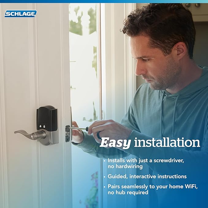 Schlage Encode Smart Wi-Fi Lock with Lever Handle, Touchscreen Keypad, Keyless Entry Door Lock, App Control, Alexa, Google Home and Airbnb Compatible, Satin Nickel, FE789WB CAM 619 Acc