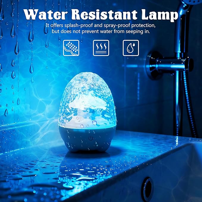 Waterproof Shower Light for Inside Bathroom, Egg-Shape Rechargeable Kids Bath Light, RGBW 13 Color Changing Shower Lamp Ocean Wave Projector Mood Night Lighting