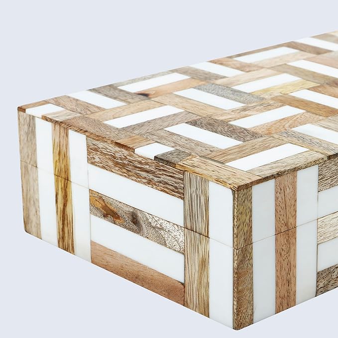 Handicrafts Home Decorative Storage Box with Lid Wooden Storage Organizer Box Multi Purpose Storage Box for Coffee Table Desk Shelf – Resin Inlay Marquet Chase Collection - 10x6x2.5