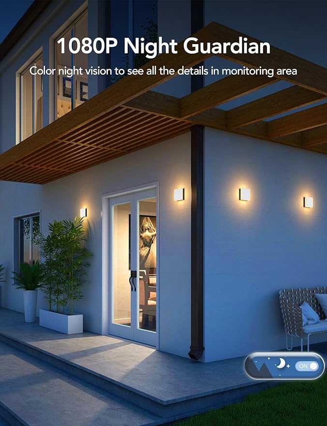 GNCC Solar Security Cameras Wireless Outdoor, 2.4G WiFi 360° View Solar/Battery Powered Cameras for Home Security with AI Human Detection, Color Night Vision, 2-Way Audio, SD/Cloud Storage, 2 Pack