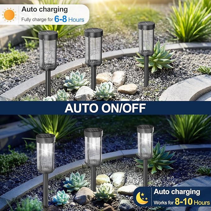 EXCMARK 8 Pack Outdoor Solar Lights Waterproof for Yard Garden Walkway Pathway Lawn Decorative Contemporary Landscape Lighting. (Cool White Light, 8)