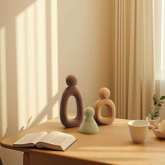 XINXUAN Abstract Three Sculptures - Minimalist Home Decoration, Modern Living Room Character Design, Desktop Decoration, Neutral Resin Art, Meaningful Home Gifts ﻿ (Flocking Color)