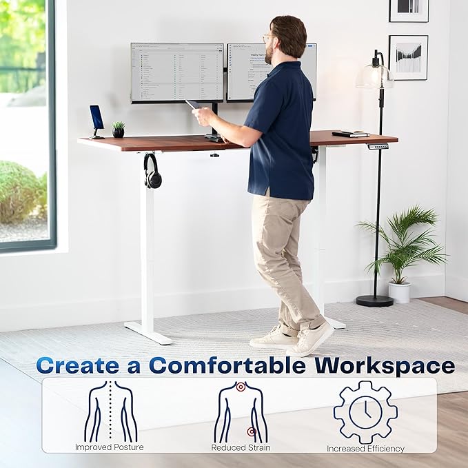 VIVO Electric 71 x 30 in Standing Desk, Memory Height Adjustment, 1B Series, Holds 220 lbs, Dark Walnut Top White Frame, DESK-KIT-1W7D