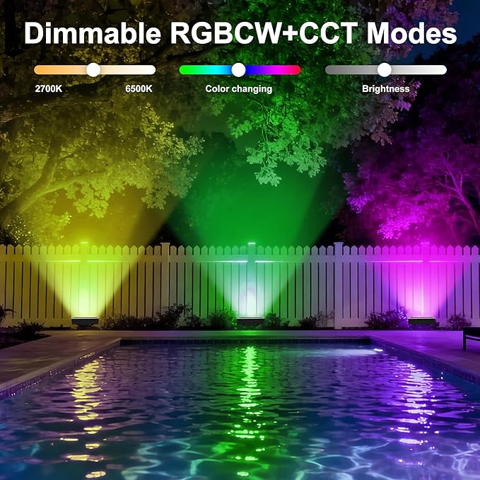 Linkable Flood Lights Outdoor 180W RGBCW Color Changing LED Floodlight APP & RF Control, 2700K-6500K Tunable White, 50 Modes Music Sync, Wall Washer for House, Yard, Christmas Party
