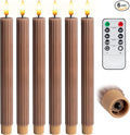 WYZworks 10" Fluted Ribbed LED Brown Tan Grooved Pillar Candles, Remote & 24h Timer Memory, On/Off Switch - Flameless Dimmable Battery Operated w/Flicker Mode, Home Wedding Decor (6 Pack)