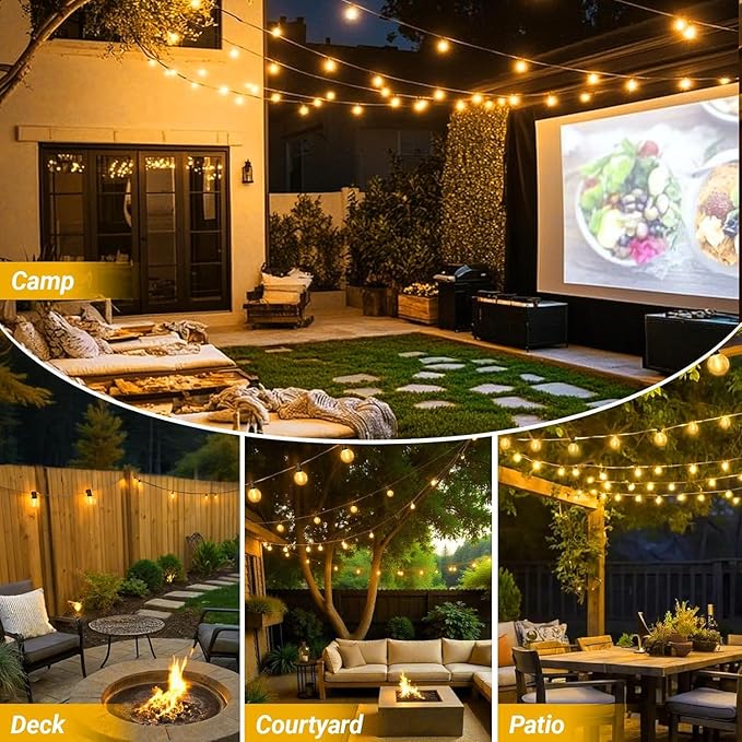 LAMPHOME 2PACK Yellow Outdoor String Lights, 26FT 13 G40 Gold Shatterproof Patio Lights, IP65 Waterproof Dimmable Connectable Globe LED Hanging Lights for Backyard, Bistro, Porch, Deck, Balcony