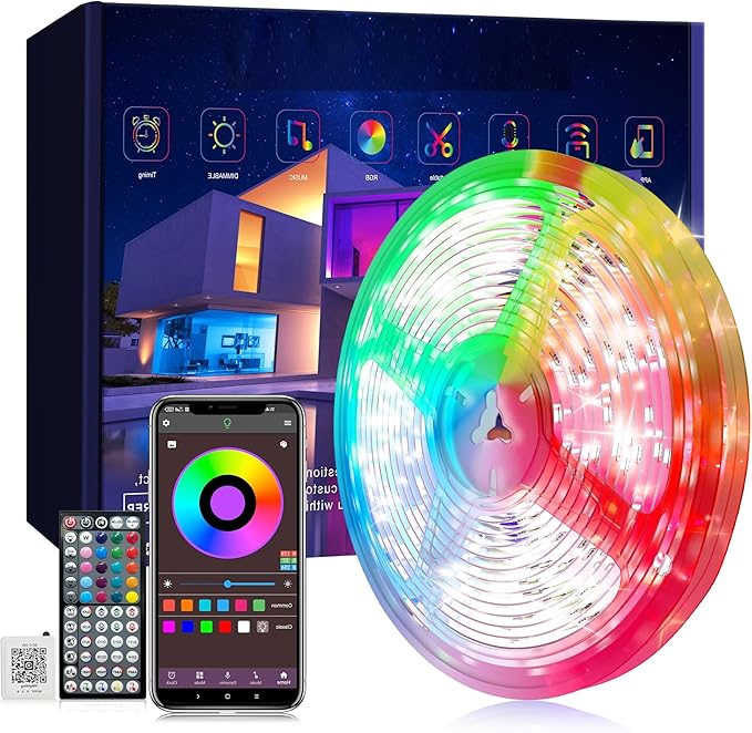 Led Lights for Bedroom 50 ft, Color Changing Led Strip Lights with App & Remote Control, Dimmable RGB Music Sync Lights for Bedroom with Timer, Ideal for Party, Home Decoration, Gaming