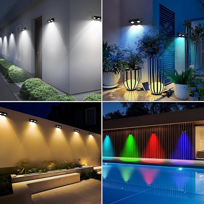 Brizled Solar Fence Lights Outdoor, 8 Pack 9 Colors & 11 Modes - Warm White/Cool White/RGB Color Changing Solar Wall Lights, 100lm IP65 Waterproof Outdoor Lighting for Halloween Railing Wall Fence