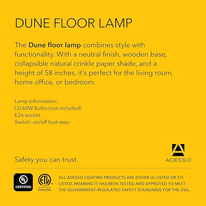 Adesso Three Light Floor Lamp – Natural Wood Base & Adjustable Brightness – Perfect Lighting for Bedroom, Living Room and Corner Decor, White