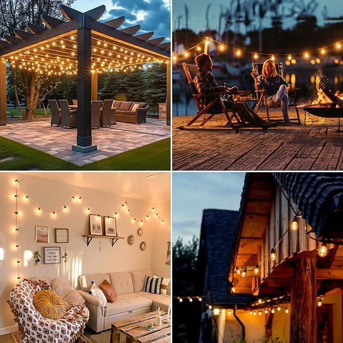 LED Outdoor String Lights, 150FT Waterproof Patio Light with Remote & 48 Shatterproof Dimmable S14 Edison Bulbs(3 Spare), 3 Modes 2 Timer Outside Garden Lighting for Balcony, Porch, Party, Christmas