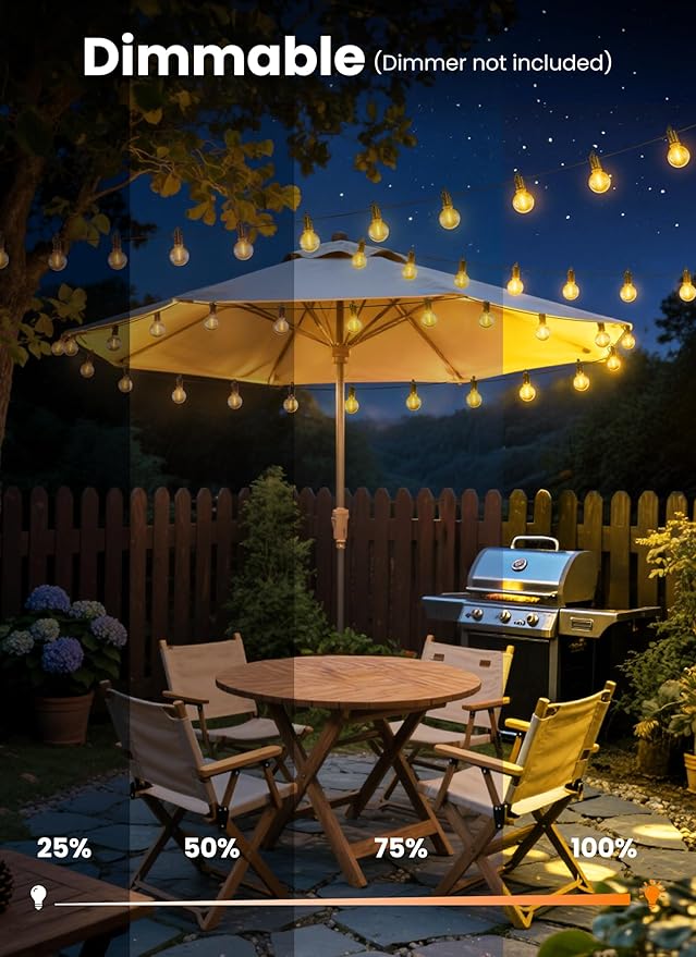 Outdoor String Patio Lights 100FT 50 LED String Lights Waterproof Connectable Shatterproof Hanging Outside Light Backyard Porch Deck Balcony Garden Yard Decor Lighting Edison Bulbs 2200K