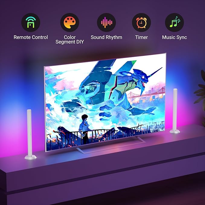 TJOY Smart Light Bars, RGB Table Desk Light Bar, TV Backlight with Music Sync, Game Lights with Scene Modes, 60 Lumens, Atmosphere Lighting for PC, Gaming, LED Light Bar for Room(White)