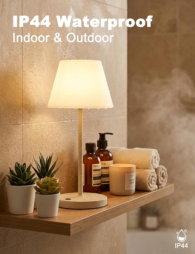 Mini LED Cordless Table Lamp Rechargeable, 3000mAh Battery Operated Shower Lamp Waterproof, Touch Dimmable 2700K Night Light for Patio Camping Dining Outdoor (Mini Brick Red)