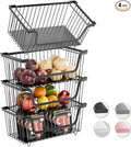 GAOKASE 4 Pcs Stackable Wire Baskets for Pantry Organizers and Storage,Vegetable Fruit Basket for Countertop,Kitchen Storage Metal Baskets,Produce Potato Onion Storage Bin,Black