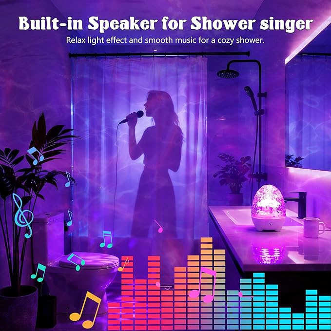 Waterproof Shower Light for Inside Bathroom, Egg-Shape Rechargeable Kids Bath Light, RGBW 13 Color Changing Shower Lamp Ocean Wave Projector Mood Night Lighting