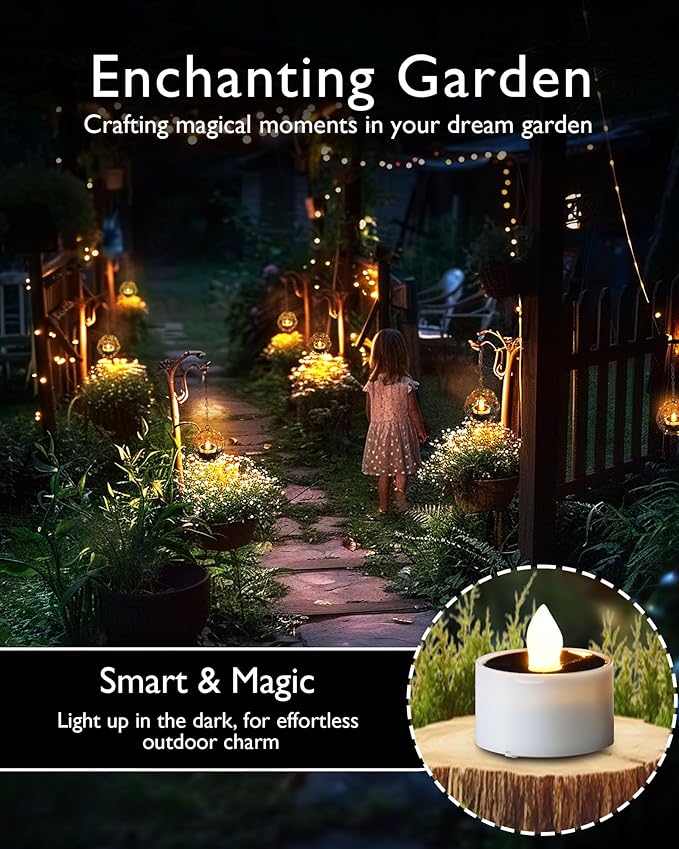 Homemory 16Pcs Solar Tea Lights Outdoor Waterproof, Rechargeable Dusk to Dawn Lighting, Flameless Flickering LED Votive Candles for Fairy Garden Decor, Patio Tables, Christmas Lanterns, Windows