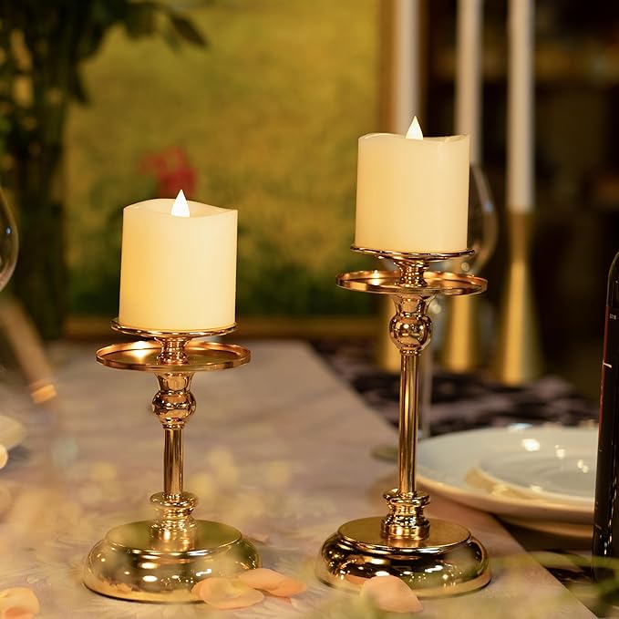 3x3 Flickering Flameless Candles Set of 2,3 inch Real Wax LED 600 Hours Battery Candles with Timer Remote,Control for Wedding Party Indoor,Ivory