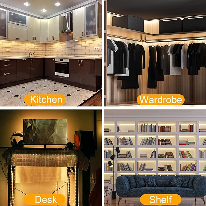 maylit Under Cabinet Lights Plug in, 6 Pcs 12 Inch Ultra Thin Under Cabinet Lighting, Super Bright Warm White Under Counter Lights for Kitchen, Dimmable Light for Cabinet, Counter, Workbench, Desk