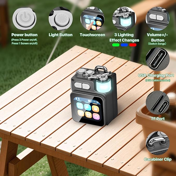 Mini Bluetooth Speaker, Smart Wireless Portable Speaker with Touchscreen, Loud HD Sound, LED Lights, BT5.4, All In One Small Audio for Home/Outdoor/Travel/Shower/Party/Beach/Camping/Hiking/Cycling