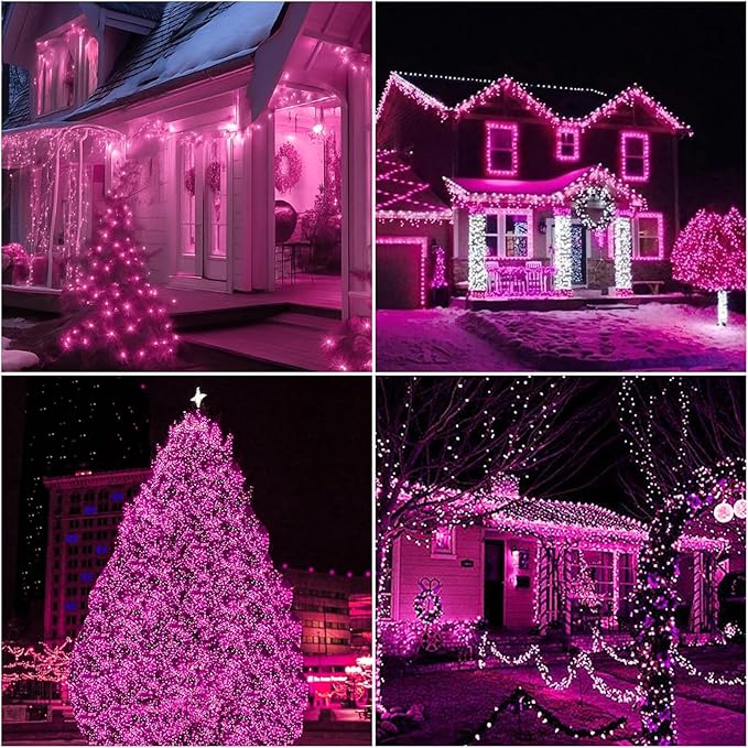 LAMPHOME 99ft Pink Valentine Lights String, 300 LED Valentines Day String Light Plug in, 16Lighting Modes Transparent Wire Fairy Starry for Indoor Outdoor Xmas Tree Wedding Party Decoration