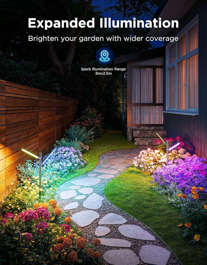 Govee Outdoor Garden Lights 2 Pack, RGBWWIC IP66 Waterproof Pathway Lights, 16 Million Colors, 64 Scenes for Outdoor Decor, Patio, Landscape Lighting, Compatible with Alexa, Google Assistant, Matter