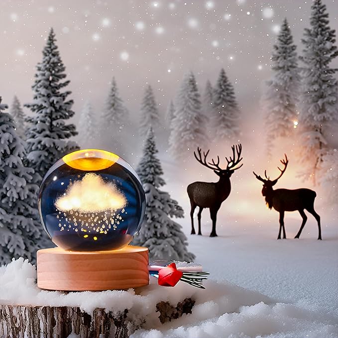 Happyhaves Calming Stellar Spheres,Happy Haves Light Sphere,The Galaxy, Saturn, Astronomy Calming Cosmic Lights, Crystal Ball Night Light with Base for Bedroom Living Room Decor (Clouds and Rain)