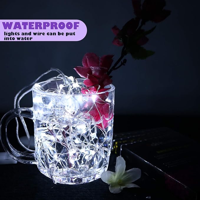 OakHaomie 6 Pack Fairy Lights Battery Operated No Remote Waterproof Firefly Lights LED Starry String Lights 20 LEDs 7ft Silvery Copper Wire for Wedding Party Bedroom Patio Christmas Decor Cool White