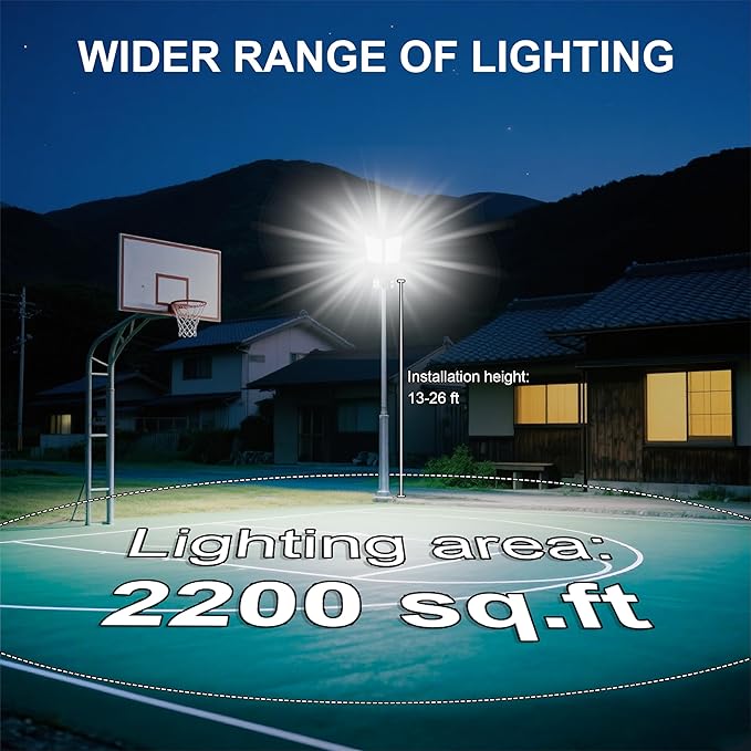 loyoele Solar Street Light with Pole Mount, Dusk-to-Dawn Outdoor LED, 300000 LM, 7000K IP67 Waterproof, Adjustable Modes, for Yard, Parking Lot, Street, Pathway
