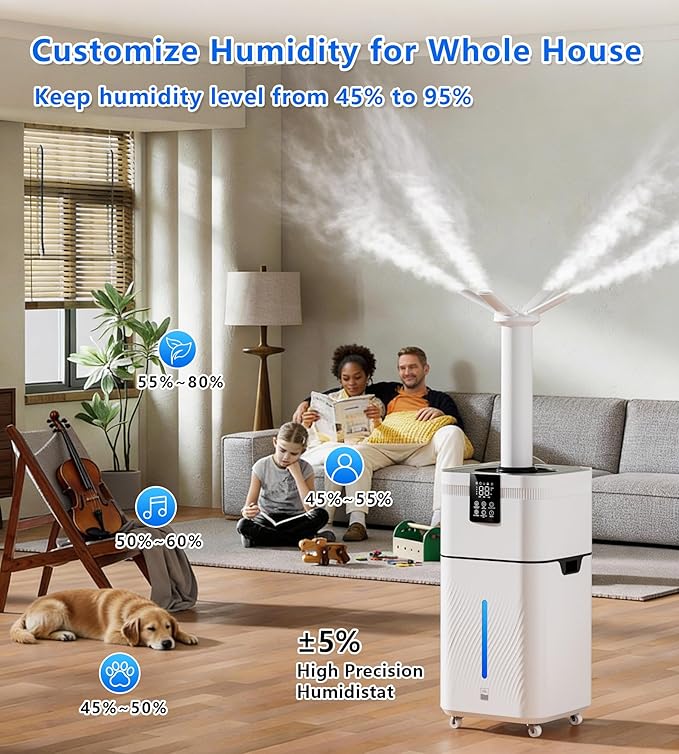 30L/7.93Gal Commercial Humidifier for Large Room 4200 sq ft, 3000mL/H Whole House Humidifiers with Supersized Cool Mist,Quiet Humidifiers for Bedroom, Home,Office, Plants, Warehouse