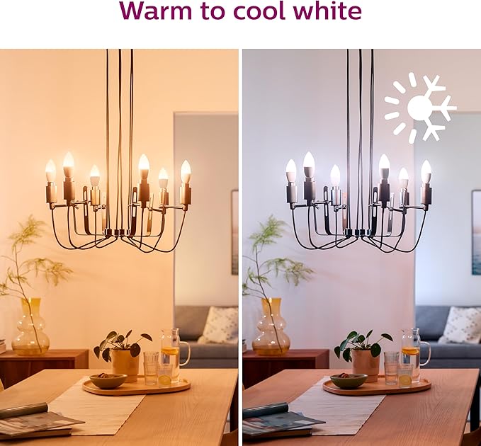 Philips Smart 40W B12 Tunable White Smart Candle-shape 4-Pack, E12, Dimmable, Indoor, Connect to Wi-Fi, Control Voice or App - Powered by WiZ Connected