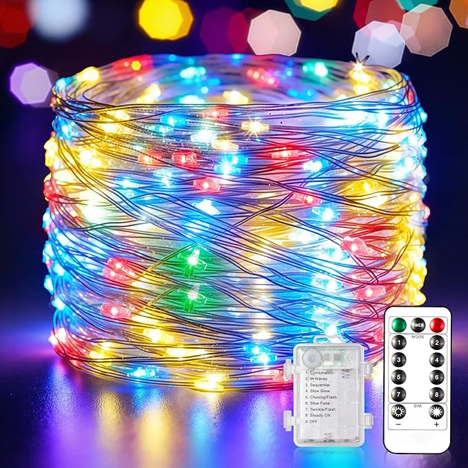 Color Changing Fairy String Lights, 33ft 100 LED Outdoor String Lights, Mini Battery Powered Copper Wire Starry Fairy Lights for Bedroom, Christmas, Parties, Wedding, Centerpiece, Decoration
