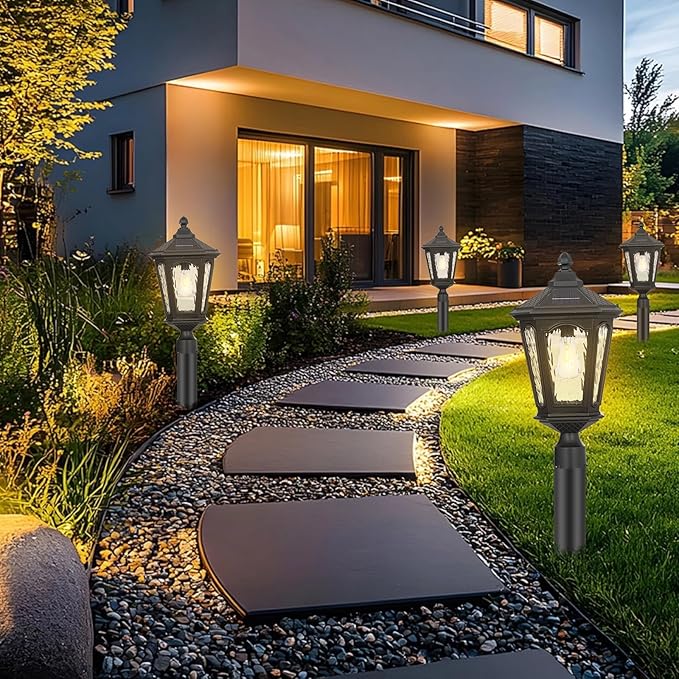 Black Solar Outdoor Post Light Fixture 21 inches Large Dusk to Dawn LED Pole Lamp Waterproof Exterior Pillar Lantern Post Lighting Remote Control for Pathway Garden Patio Gargae